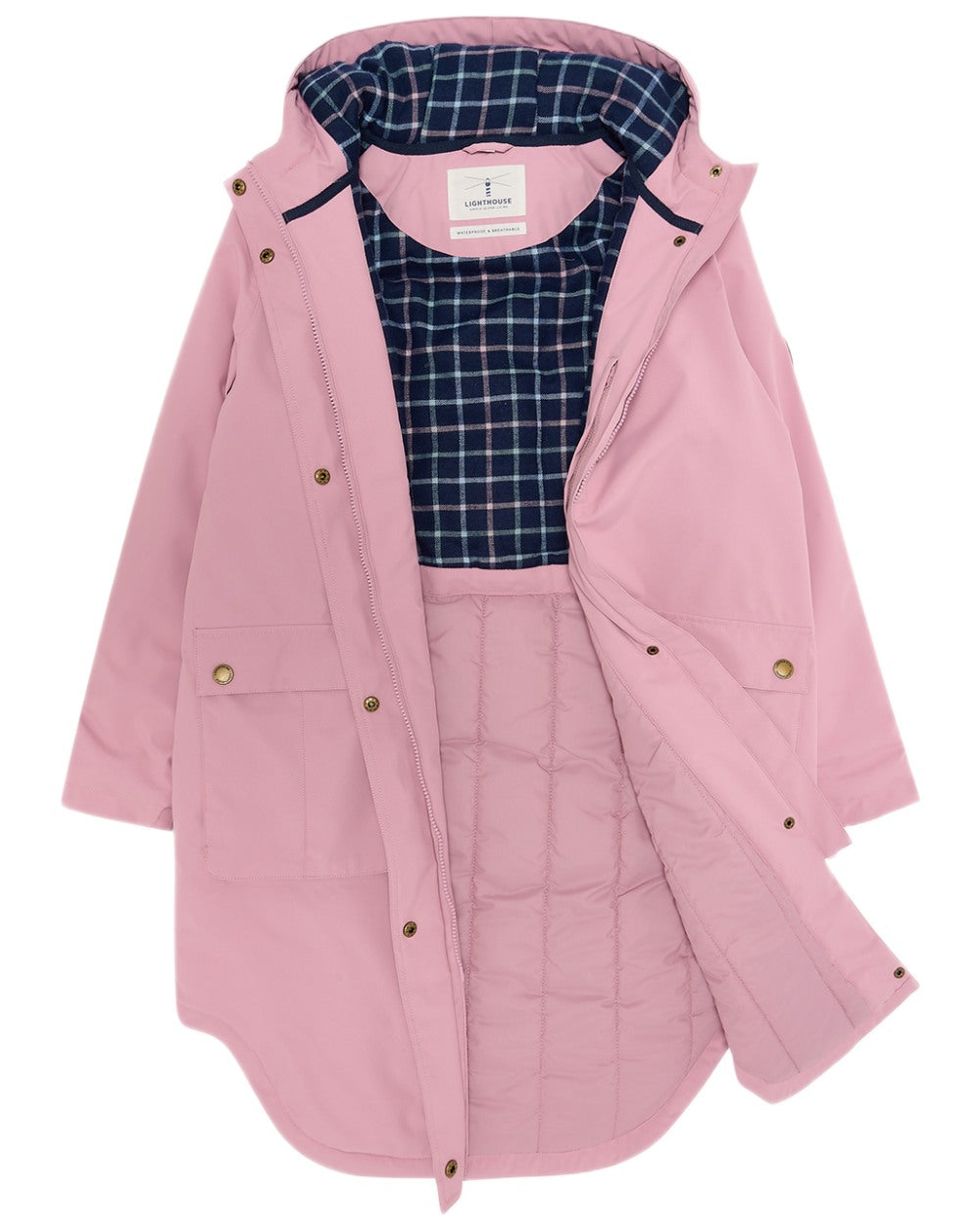 Wild Rose coloured Lighthouse Ladies Imogen Coat on white background 