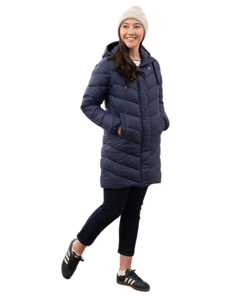 Navy coloured Lighthouse Ladies Lois Coat on white background 