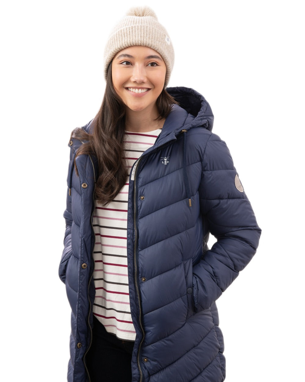 Navy coloured Lighthouse Ladies Lois Coat on white background 