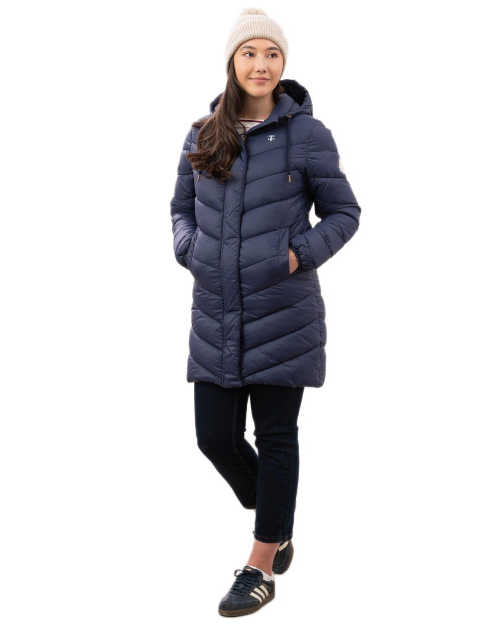 Navy coloured Lighthouse Ladies Lois Coat on white background 