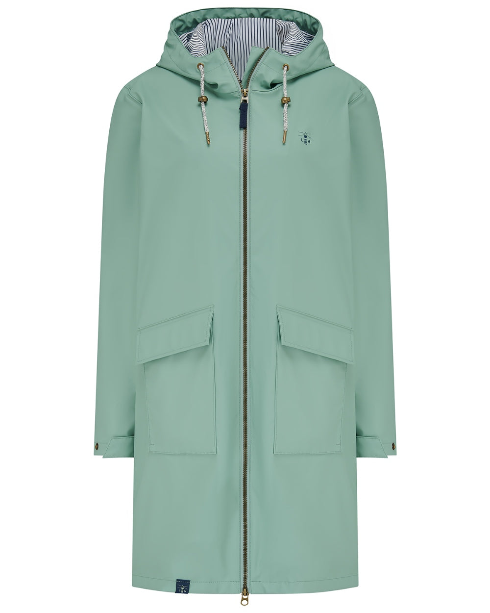 Basil coloured Lighthouse Ladies Lucy Long Coat on white background 
