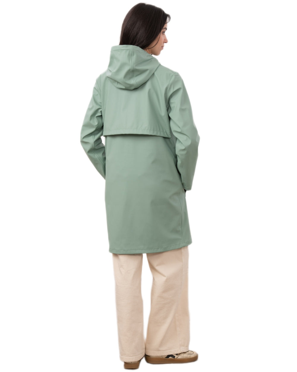 Basil coloured Lighthouse Ladies Lucy Long Coat on white background 