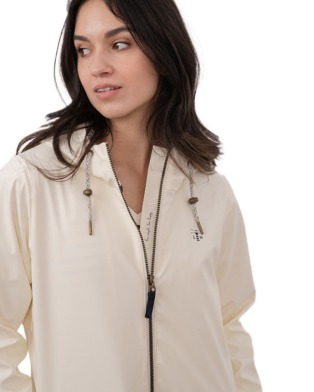 Coconut coloured Lighthouse Ladies Lucy Long Coat on white background 