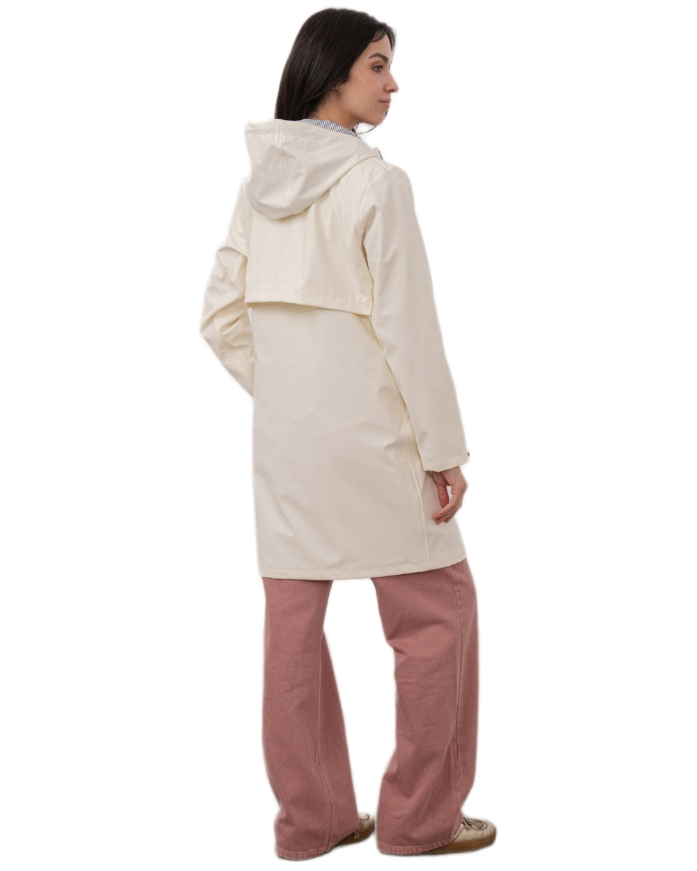 Coconut coloured Lighthouse Ladies Lucy Long Coat on white background 
