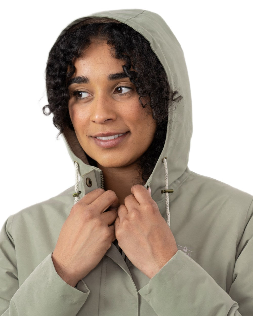 Brushwood coloured Lighthouse Ladies Scarlet Coat on wall background 