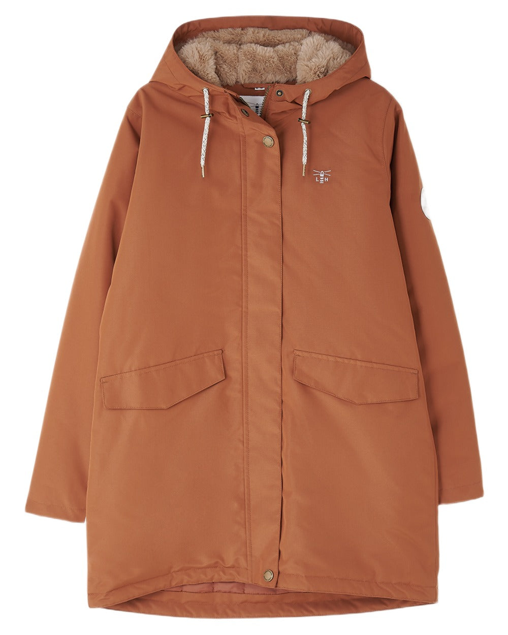 Rust coloured Lighthouse Ladies Scarlet Coat on white background 