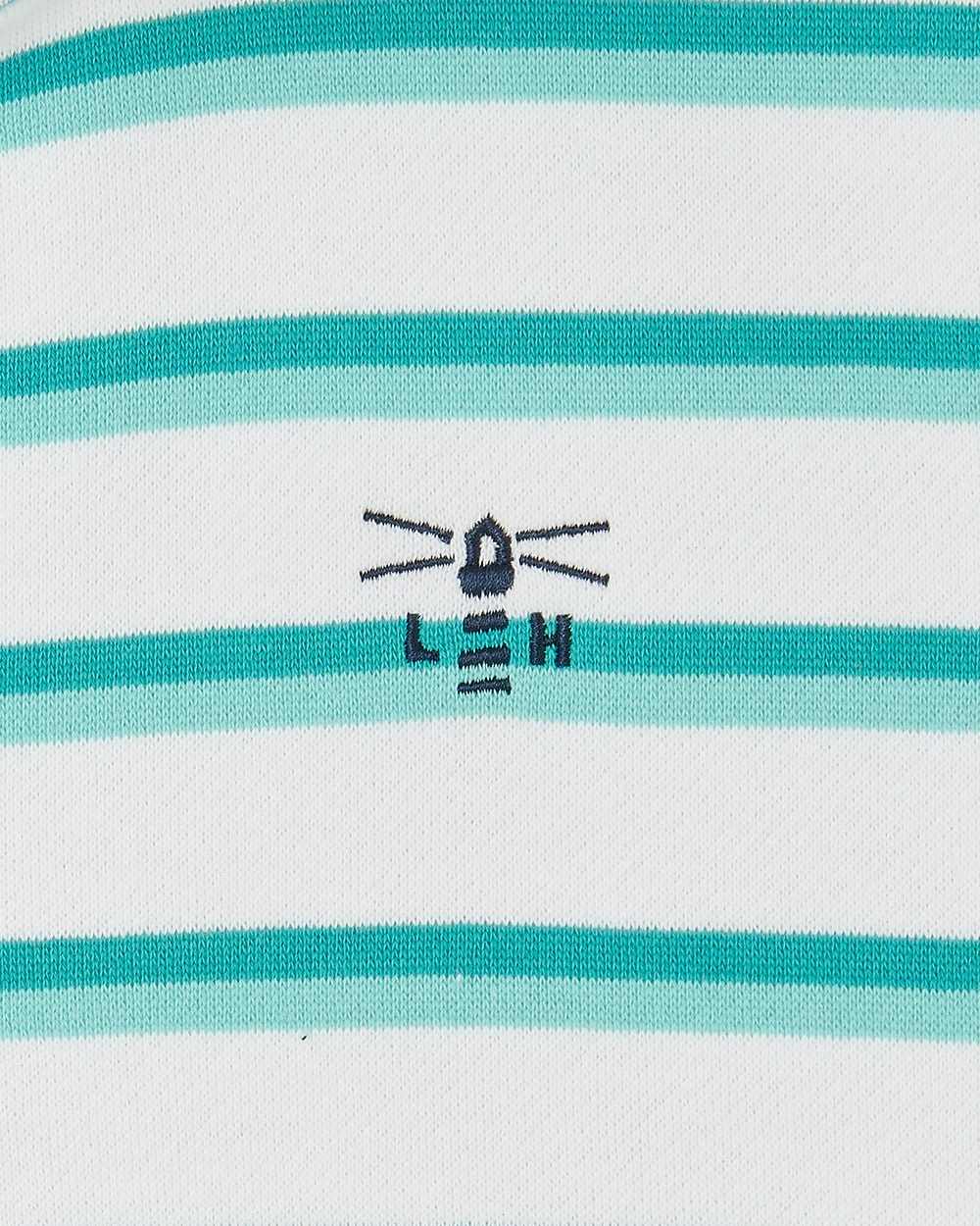 Soft Teal Stripe coloured Lighthouse Ladies Shore Sweatshirt on white background 
