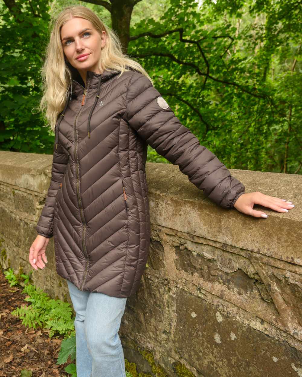 Cocoa Coloured Lighthouse Laurel Ladies Coat on outdoor background 