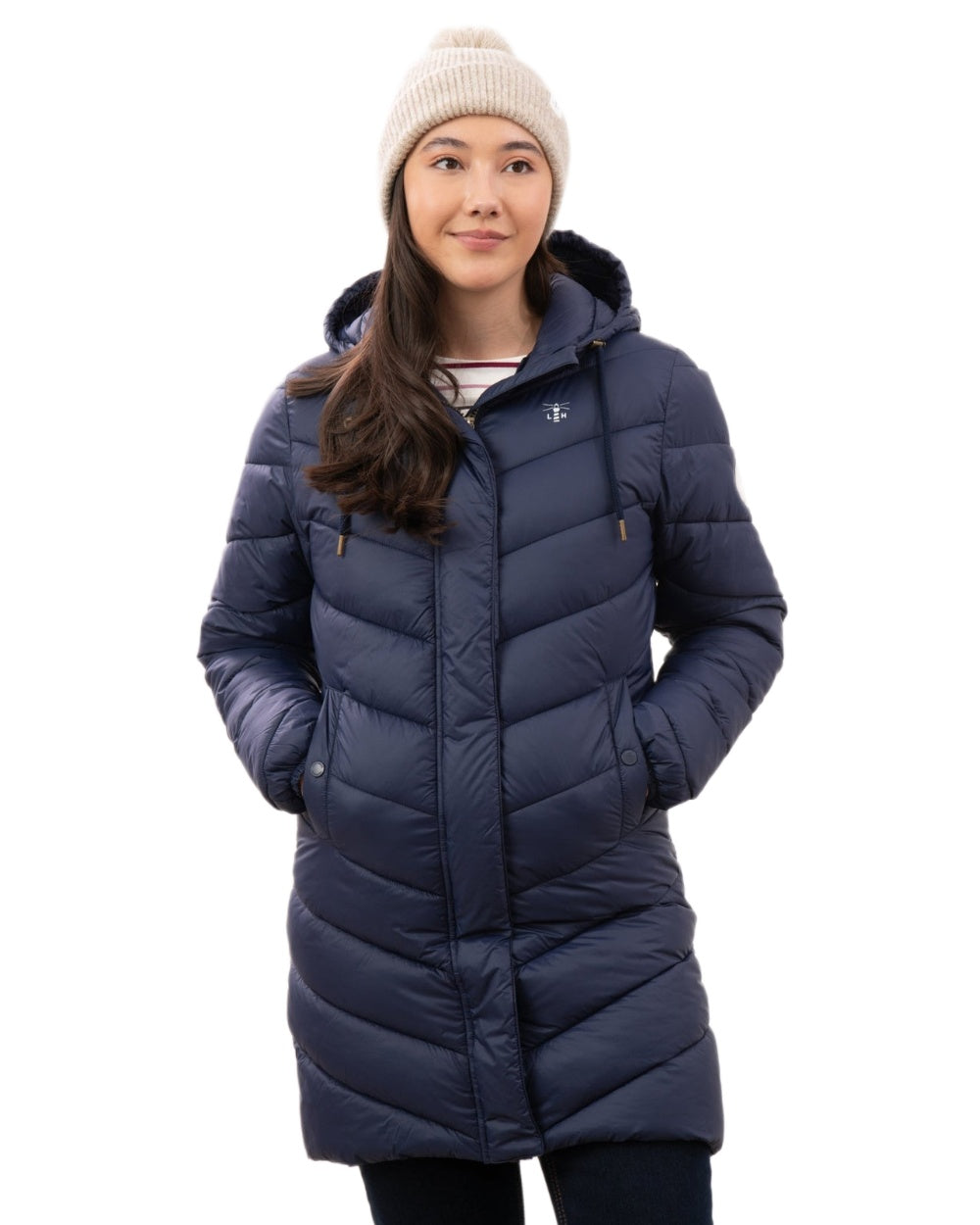 Navy Coloured Lighthouse Laurel Ladies Coat on white background 