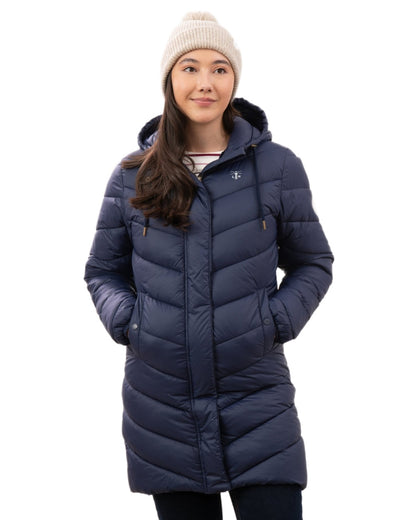 Navy Coloured Lighthouse Laurel Ladies Coat on white background 