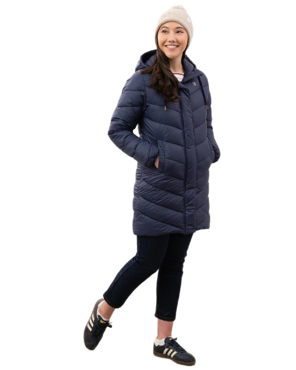 Navy Coloured Lighthouse Laurel Ladies Coat on white background 