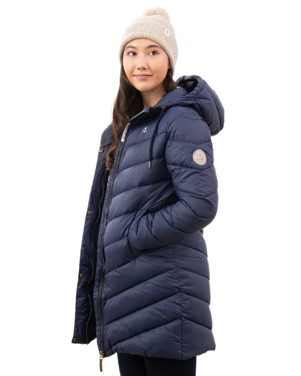 Navy Coloured Lighthouse Laurel Ladies Coat on white background 