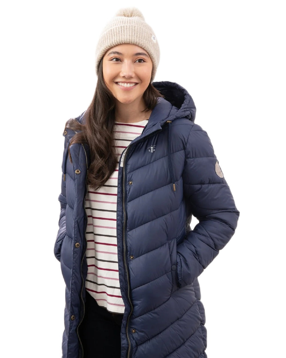 Navy Coloured Lighthouse Laurel Ladies Coat on white background 
