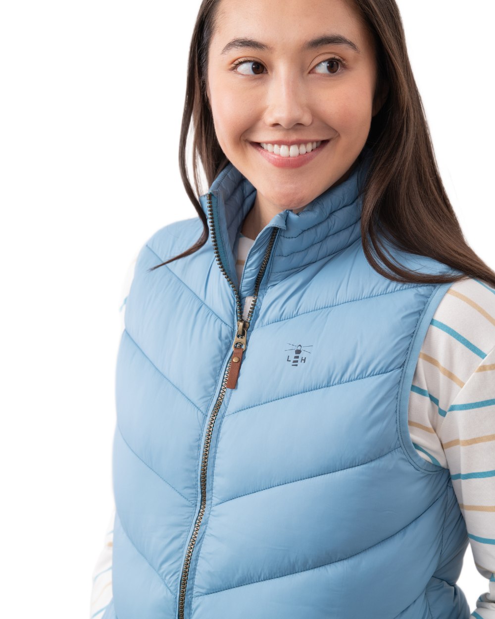 Blue coloured Lighthouse Laurel Ladies Gilet on white background 