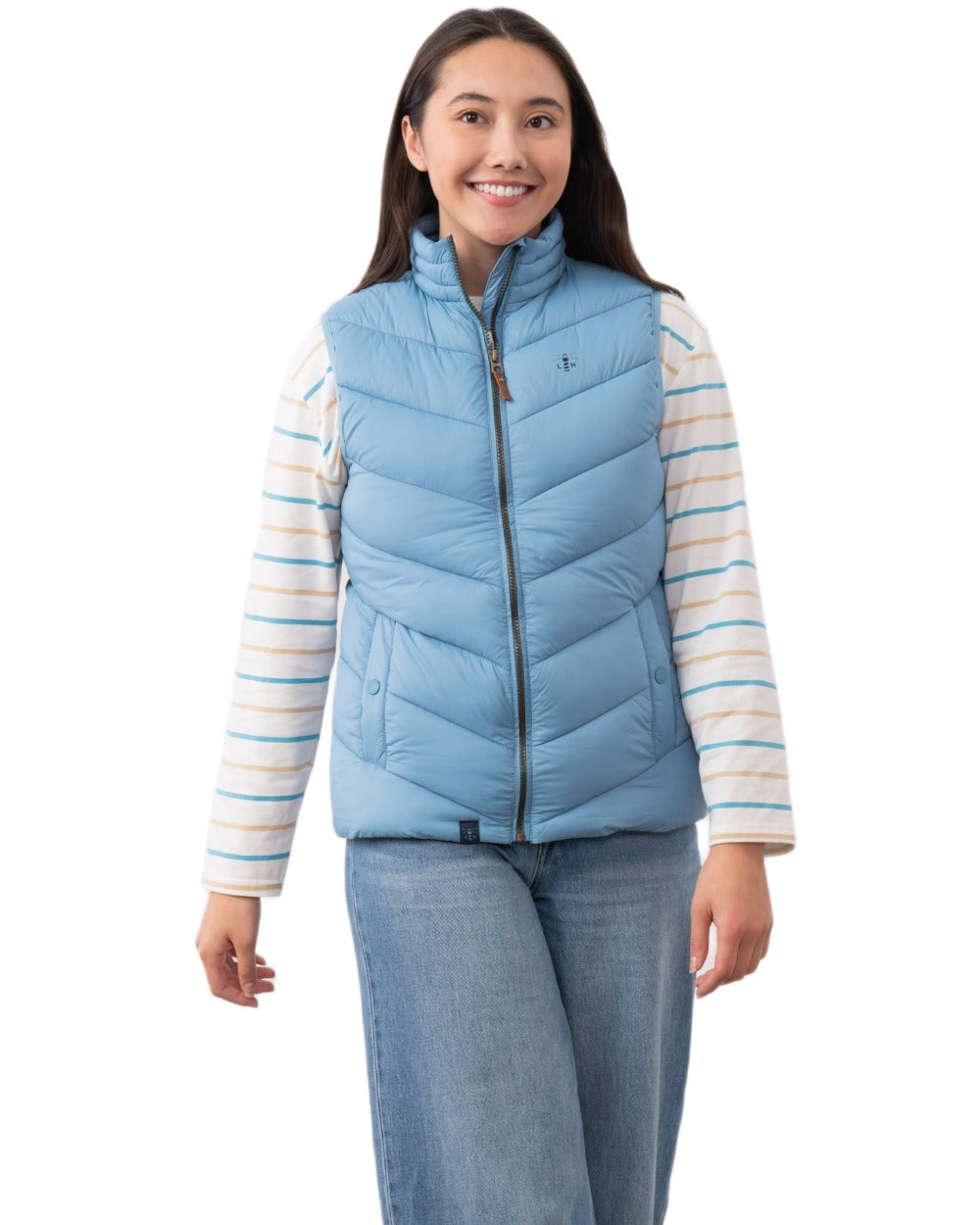 Blue coloured Lighthouse Laurel Ladies Gilet on white background 