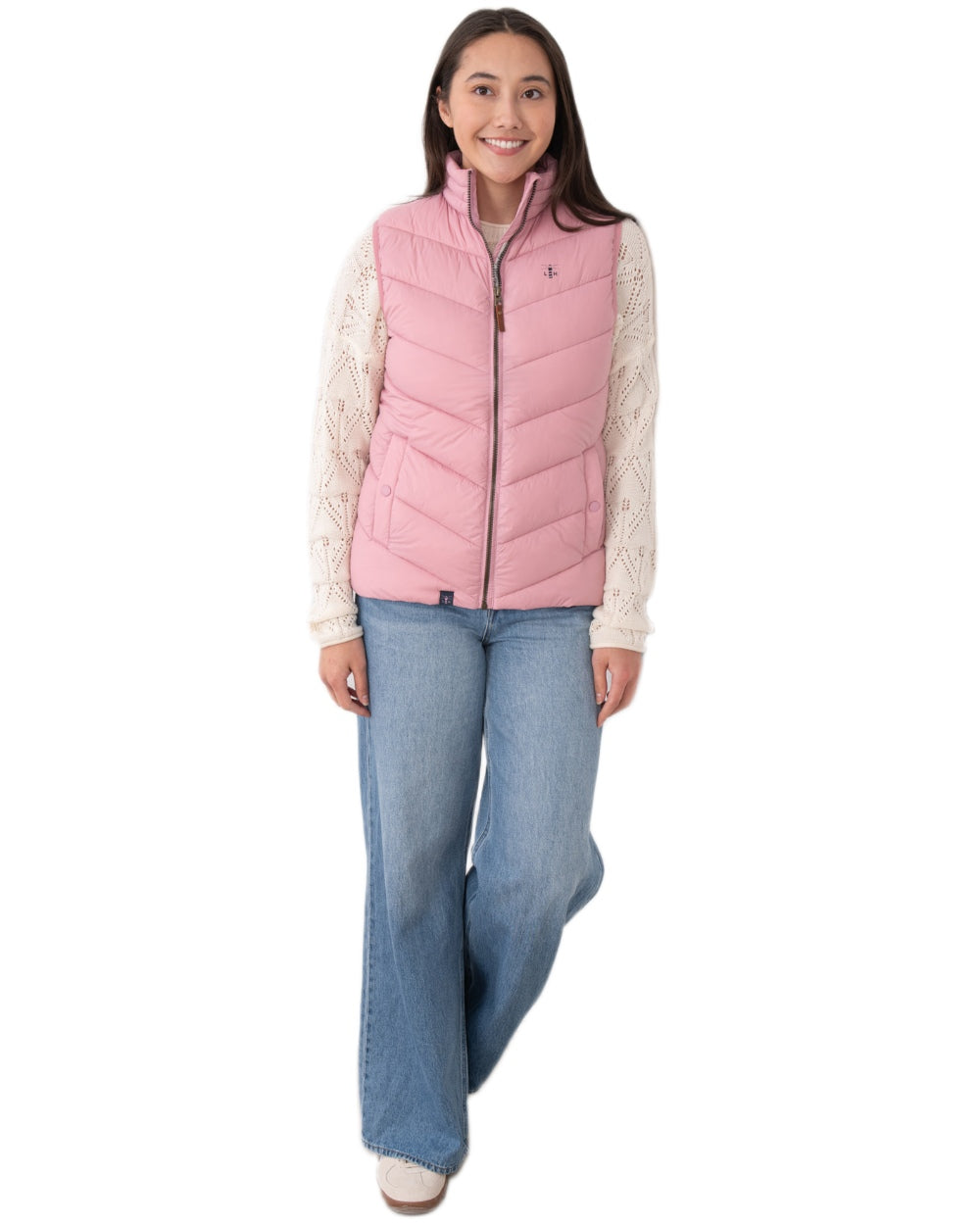 Pink coloured Lighthouse Laurel Ladies Gilet on white background 