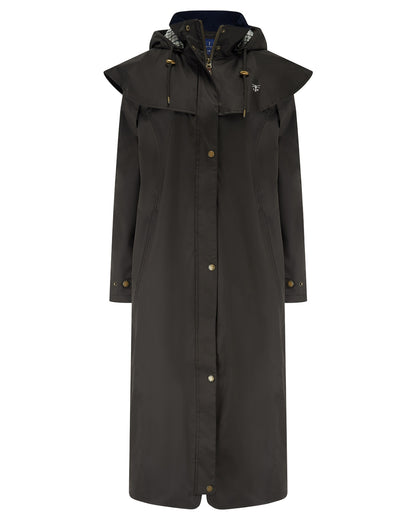 Chocolate coloured Lighthouse Outback Full Length Ladies Waterproof Raincoat on white background 