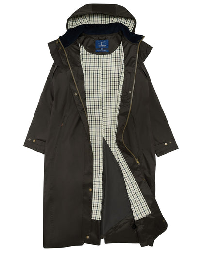 Chocolate coloured Lighthouse Outback Full Length Ladies Waterproof Raincoat on white background 