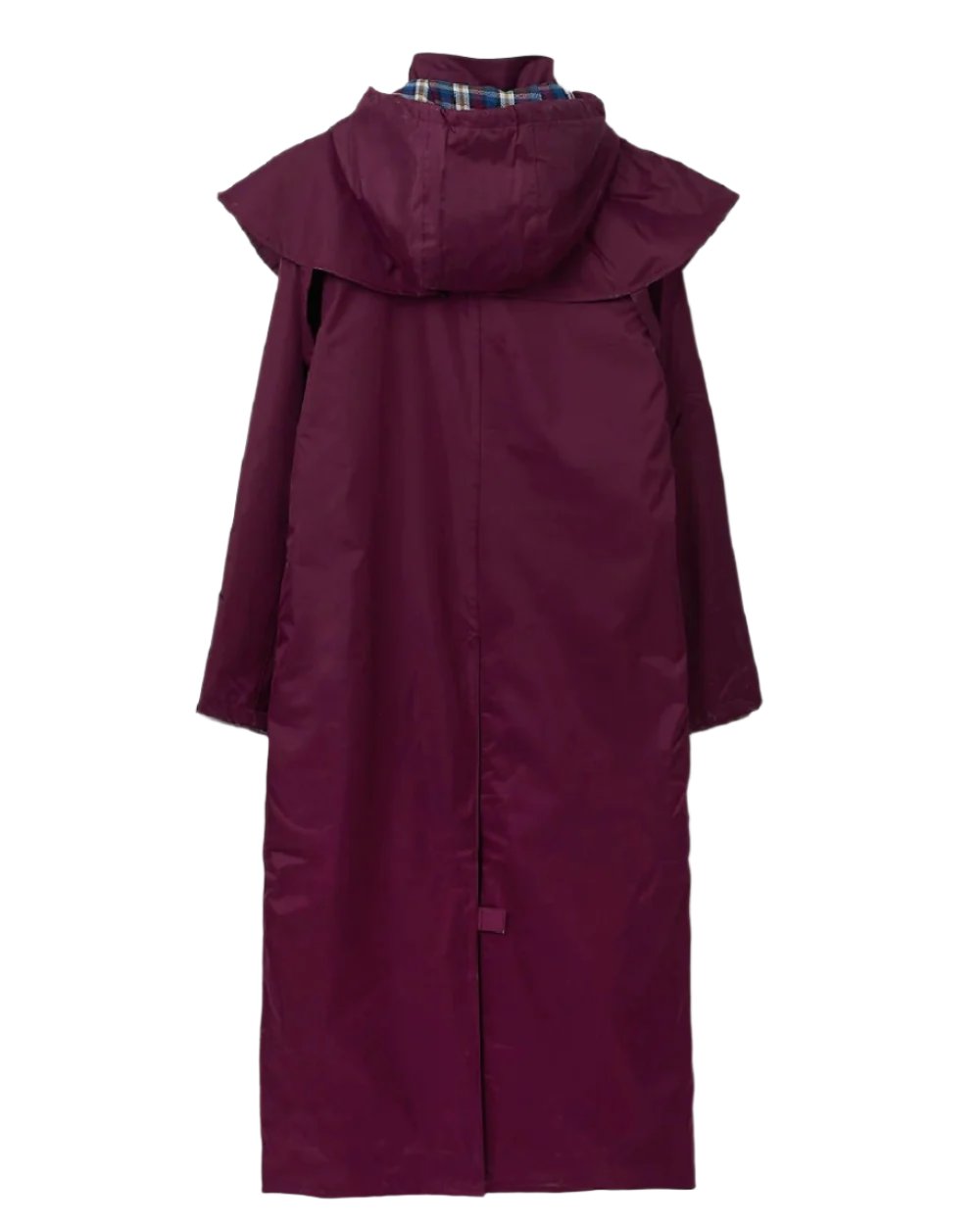 Plum coloured Lighthouse Outback Full Length Ladies Waterproof Raincoat on white background 