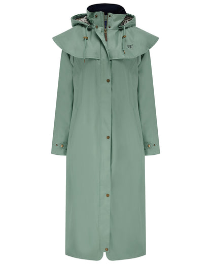 Sage coloured Lighthouse Outback Full Length Ladies Waterproof Raincoat on white background 