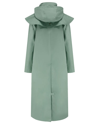 Sage coloured Lighthouse Outback Full Length Ladies Waterproof Raincoat on white background 
