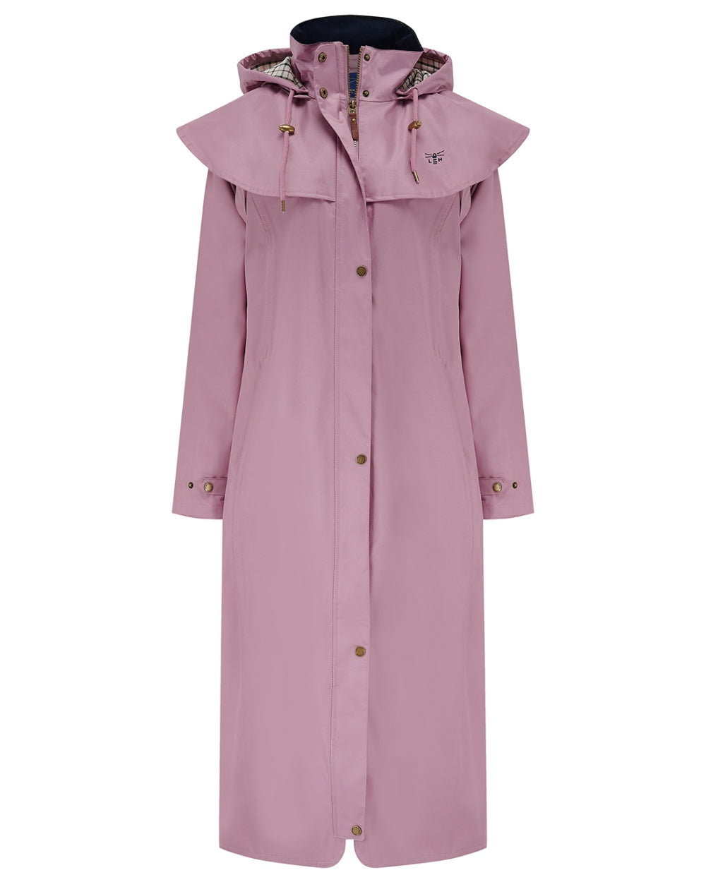 Wild Rose coloured Lighthouse Outback Full Length Ladies Waterproof Raincoat on white background 