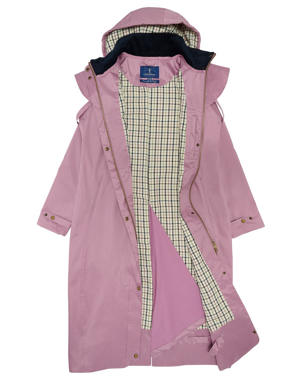 Wild Rose coloured Lighthouse Outback Full Length Ladies Waterproof Raincoat on white background 