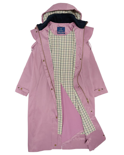 Wild Rose coloured Lighthouse Outback Full Length Ladies Waterproof Raincoat on white background 