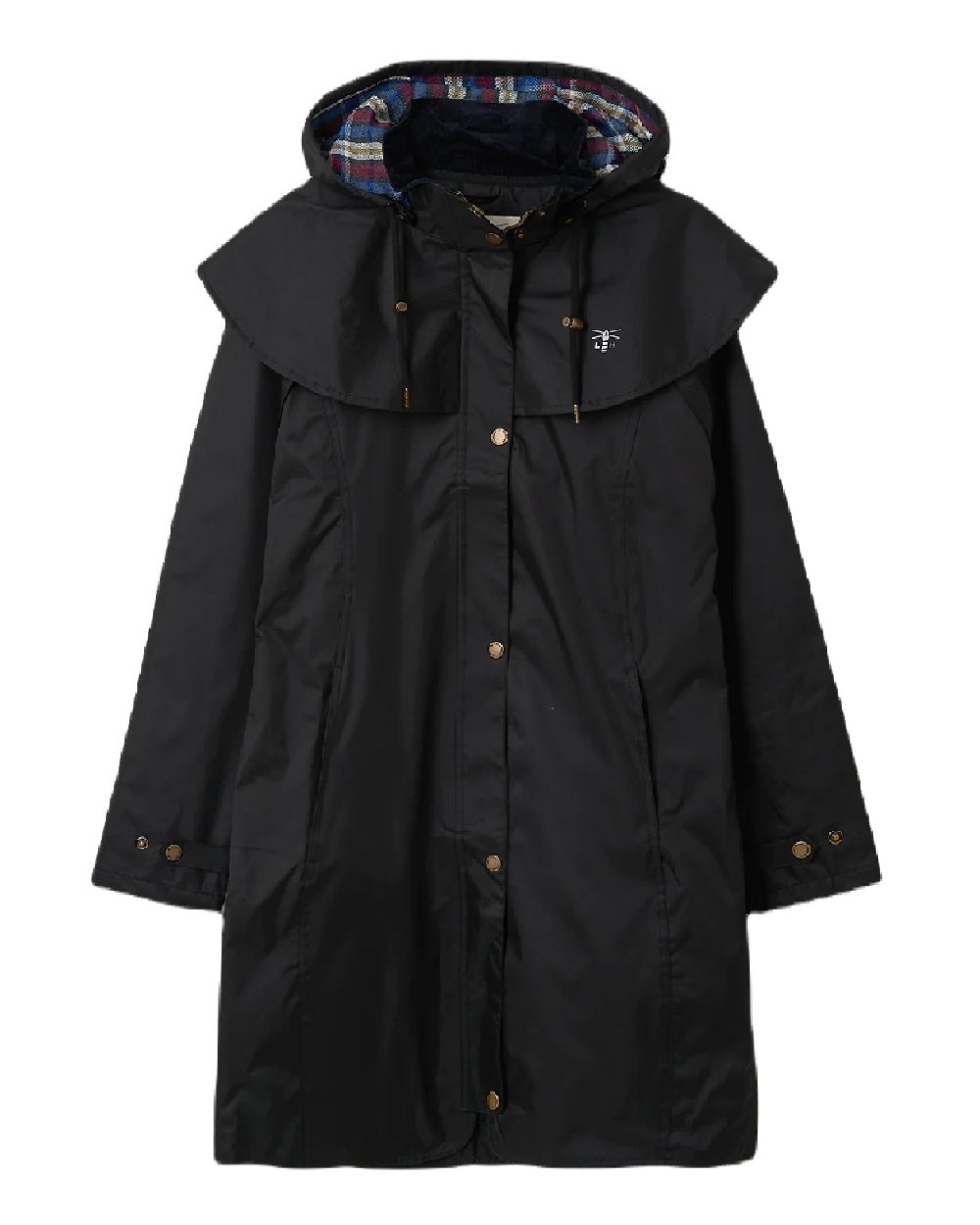 Black coloured Lighthouse Outrider 3/4 Length Ladies Waterproof Raincoat on white background 