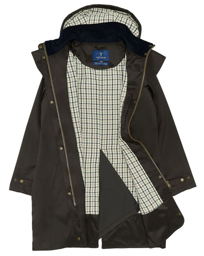 Chocolate coloured Lighthouse Outrider 3/4 Length Ladies Waterproof Raincoat on white background 