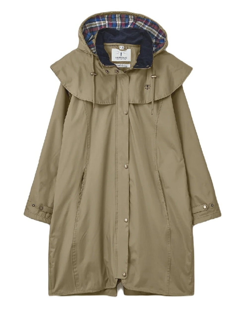 Fawn coloured Lighthouse Outrider 3/4 Length Ladies Waterproof Raincoat on white background 