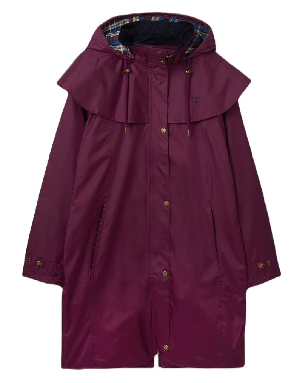 Plum coloured Lighthouse Outrider 3/4 Length Ladies Waterproof Raincoat on white background 