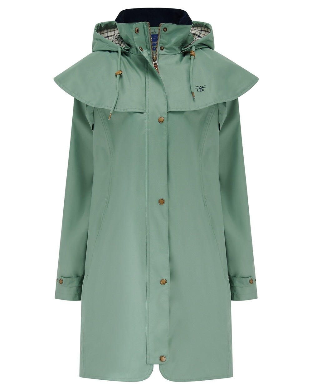 Sage coloured Lighthouse Outrider 3/4 Length Ladies Waterproof Raincoat on white background 