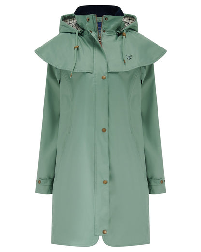 Sage coloured Lighthouse Outrider 3/4 Length Ladies Waterproof Raincoat on white background 