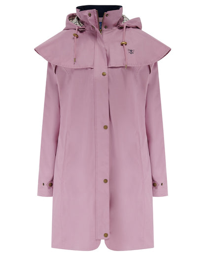 Wild Rose coloured Lighthouse Outrider 3/4 Length Ladies Waterproof Raincoat on white background 