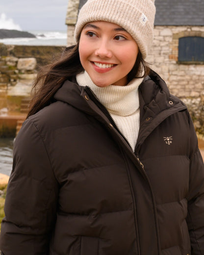 Cocoa coloured Lighthouse Savannah Coat on outdoor background 