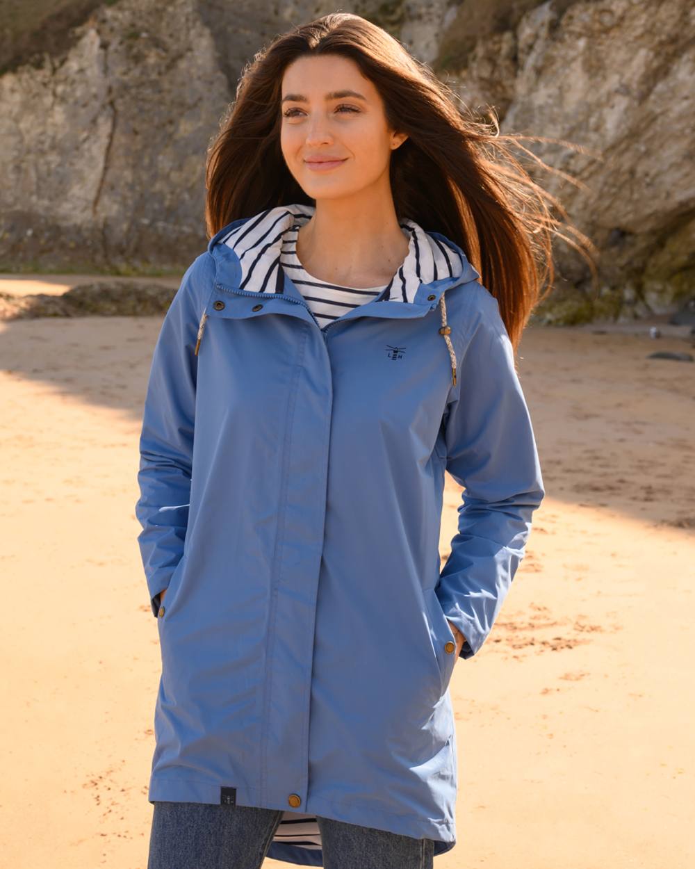 Lighthouse Beachcomber Womens Long Waterproof Coat in Marine Blue 