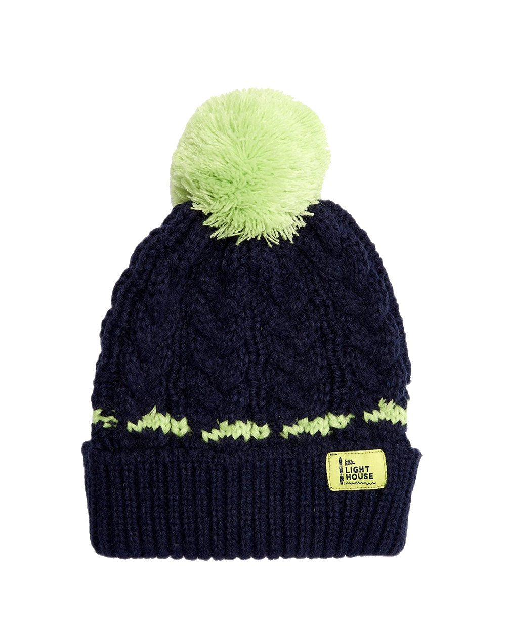 Lighthouse Childrens Bobbie Bobble Hat in Navy/Lime 