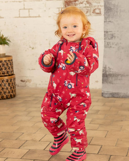 Lighthouse Girls Jamie Waterproof Puddlesuit in Pink Farm Life 