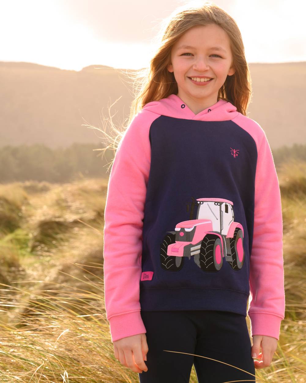 Lighthouse Girls Jill Hoodie in Pink Tractor 