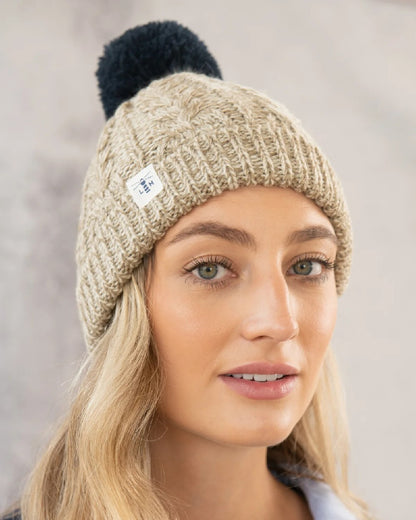 Lighthouse Hannah Bobble Hat in Almond/Navy 