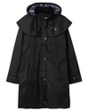 Black coloured Lighthouse Outrider 3/4 Length Ladies Waterproof Raincoat on White background #colour_black