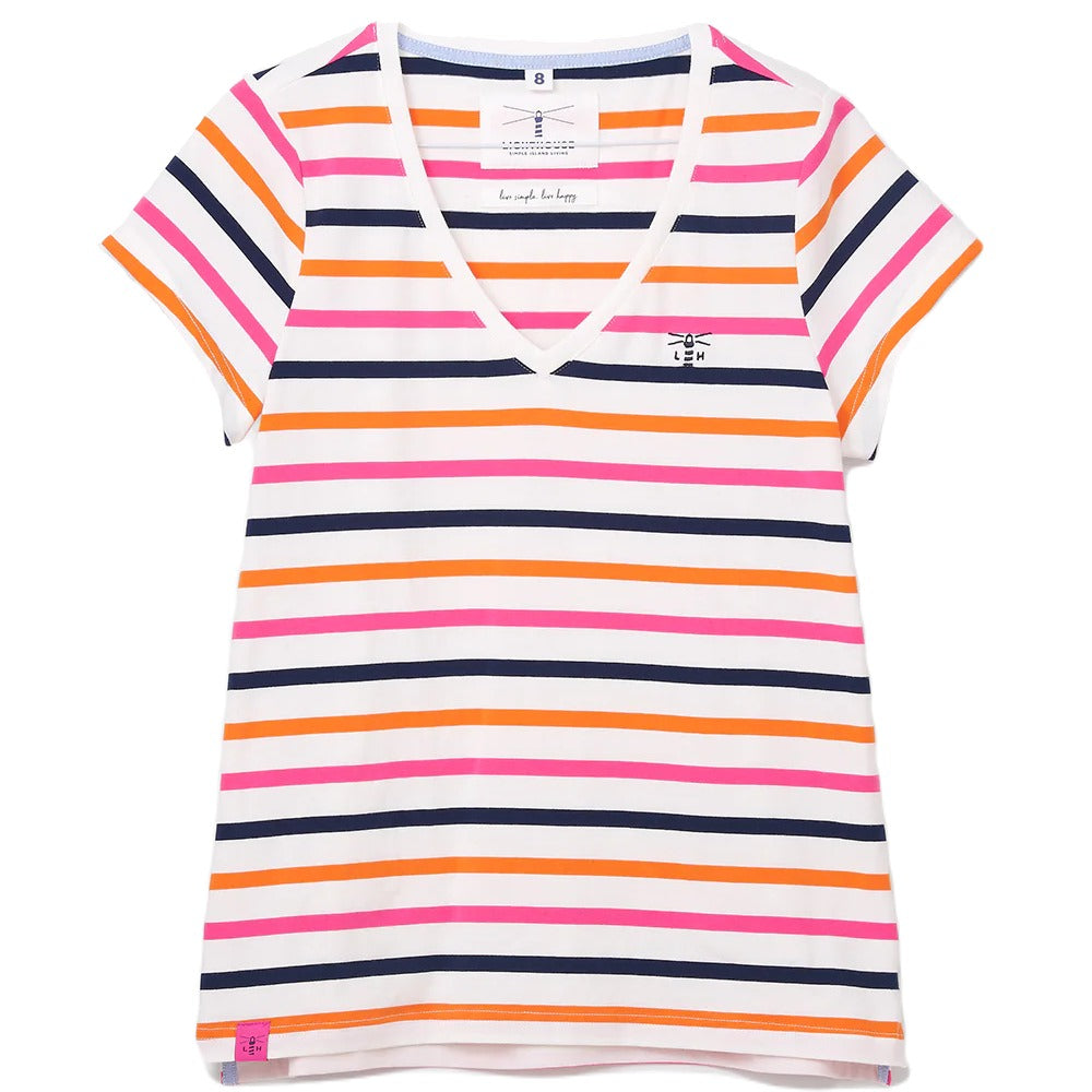 Lighthouse Ladies Ariana T-Shirt in Orange Pink Stripe 