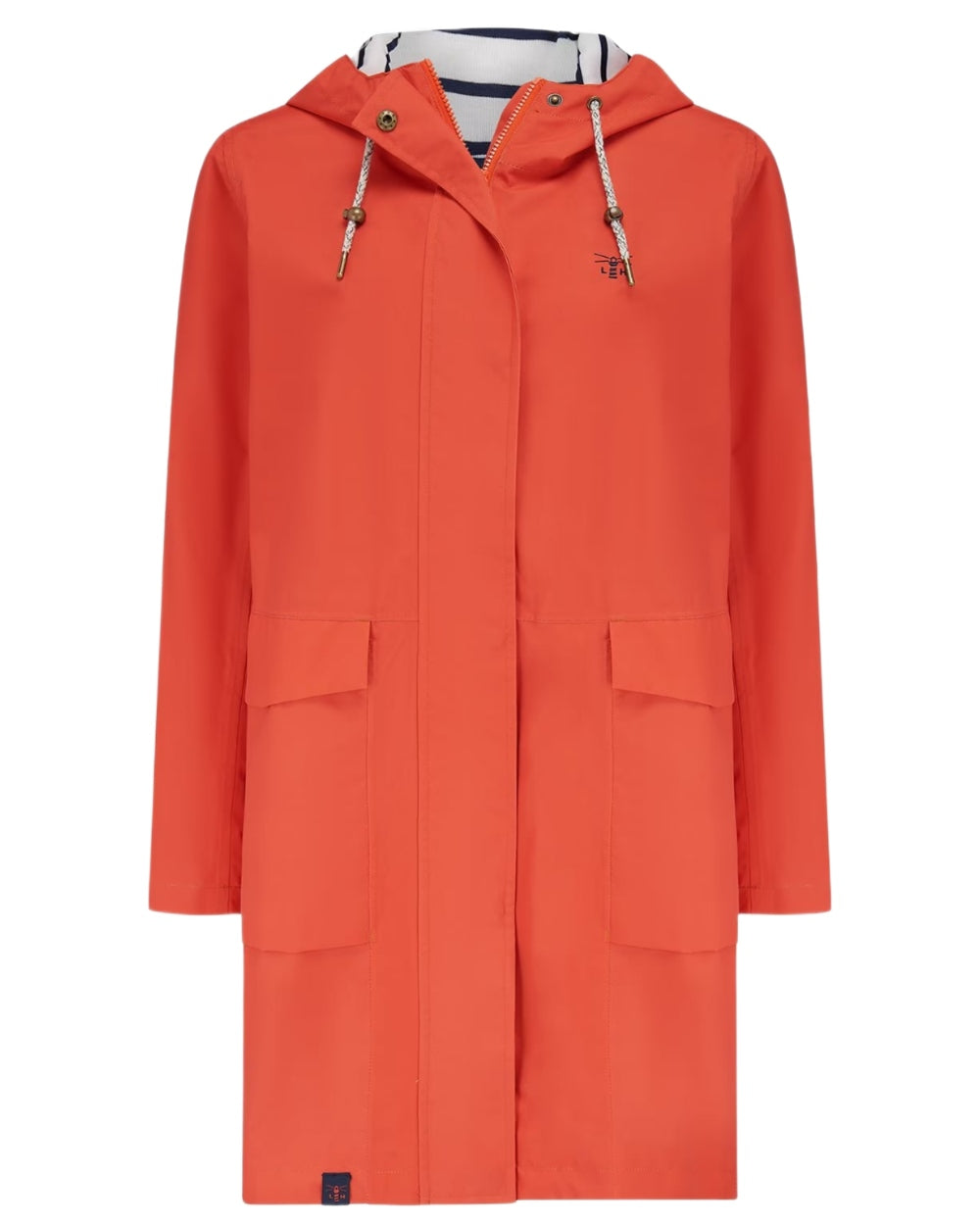 Poppy coloured Lighthouse Ladies Beachcomber Long Jacket II on white background 