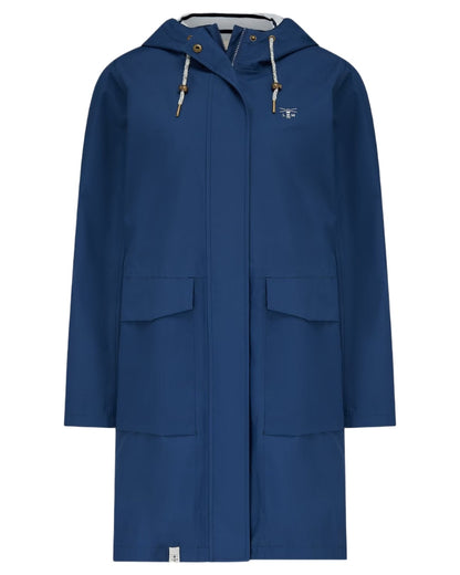 Indigo coloured Lighthouse Ladies Beachcomber Long Jacket II on white background 