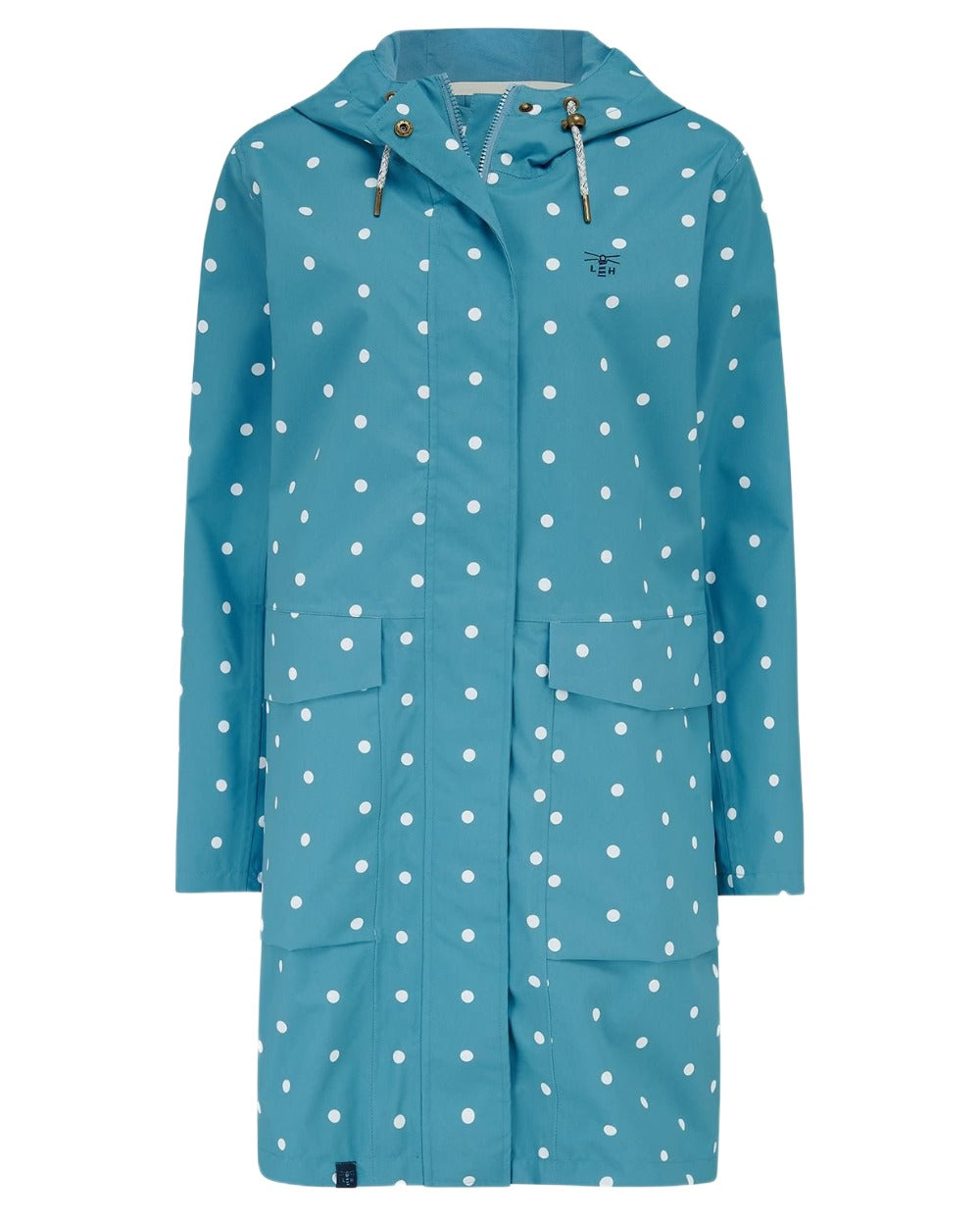 Blue Dot coloured Lighthouse Ladies Beachcomber Long Jacket II on white background 