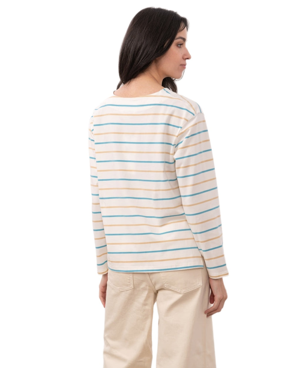 Blue Clay Stripe coloured Lighthouse Ladies Causeway II Top on white background 