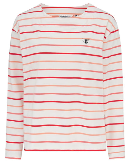 Coral Poppy Stripe coloured Lighthouse Ladies Causeway II Top on white background 