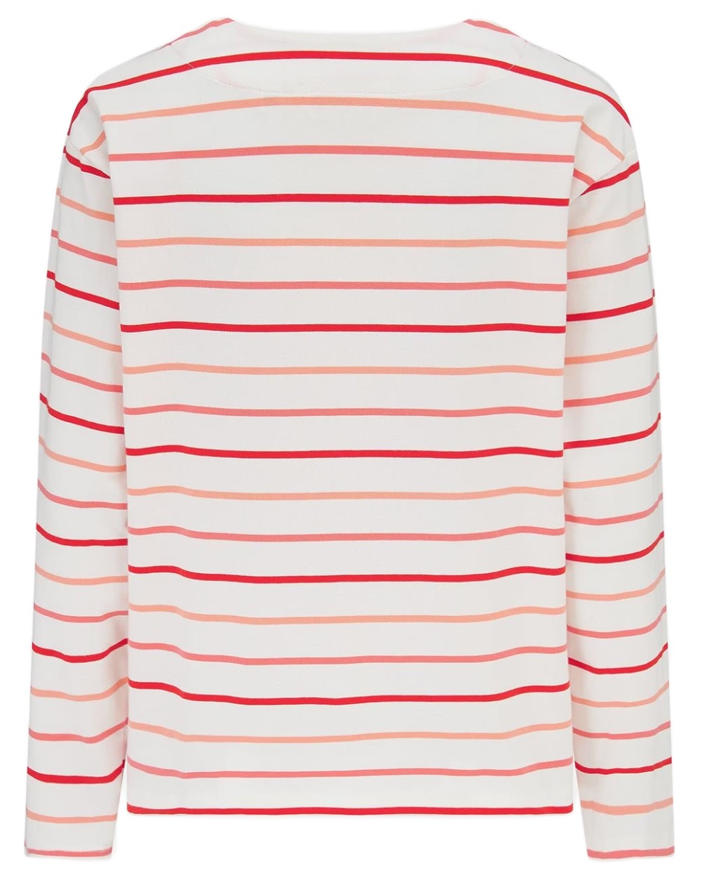 Coral Poppy Stripe coloured Lighthouse Ladies Causeway II Top on white background 