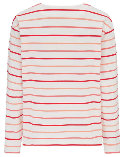 Coral Poppy Stripe coloured Lighthouse Ladies Causeway II Top on white background 